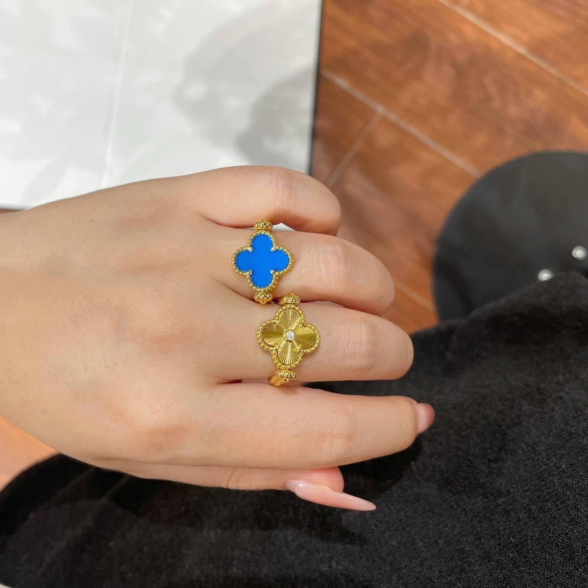 [Limara]LUCKY CLOVER GOLD REVERSIBLE RING