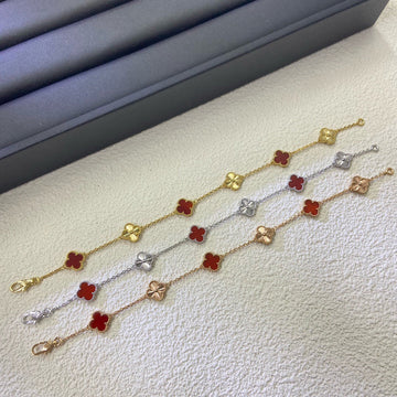 [Limara]CLOVER 6 MOTIF RED AGATE LASER BRACELET