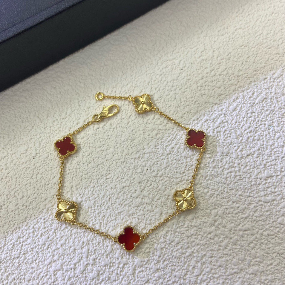 [Limara]CLOVER 6 MOTIF RED AGATE LASER BRACELET