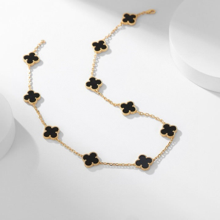 [Limara] CLOVER 10 MOTIFS ONYX NECKLACE