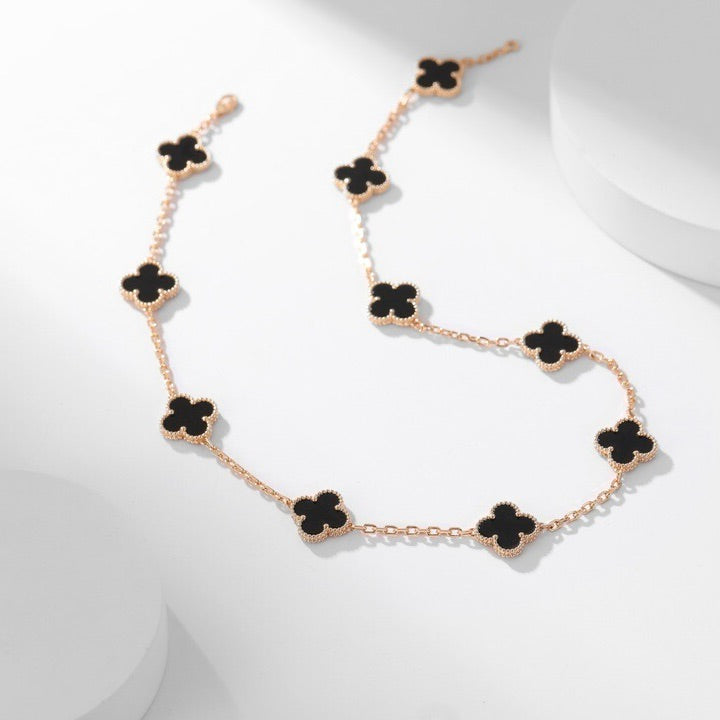 [Limara] CLOVER 10 MOTIFS ONYX NECKLACE