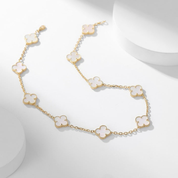 [Limara] CLOVER 10 MOTIFS WHITE MOTHER OF PEARL NECKLACE