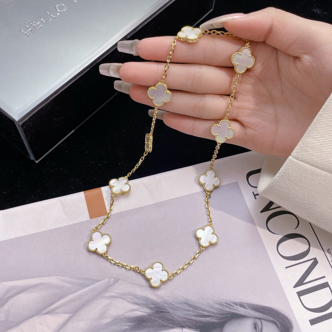 [Limara] CLOVER 10 MOTIFS WHITE MOTHER OF PEARL NECKLACE