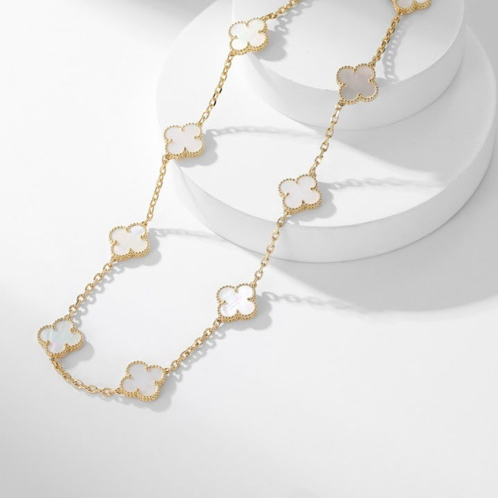 [Limara] CLOVER 10 MOTIFS WHITE MOTHER OF PEARL NECKLACE