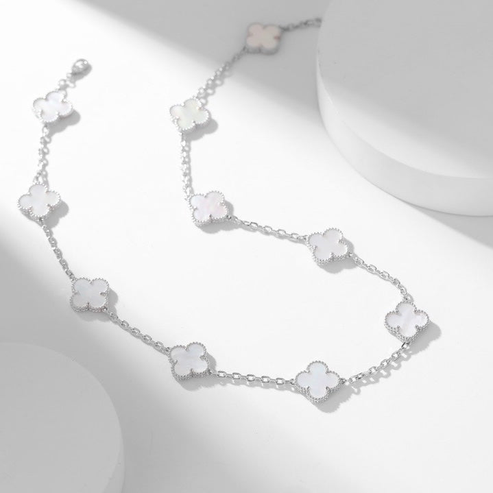 [Limara] CLOVER 10 MOTIFS WHITE MOTHER OF PEARL NECKLACE