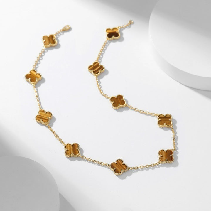 [Limara] CLOVER 10 MOTIFS TIGER EYE NECKLACE