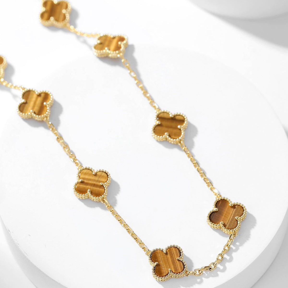 [Limara] CLOVER 10 MOTIFS TIGER EYE NECKLACE