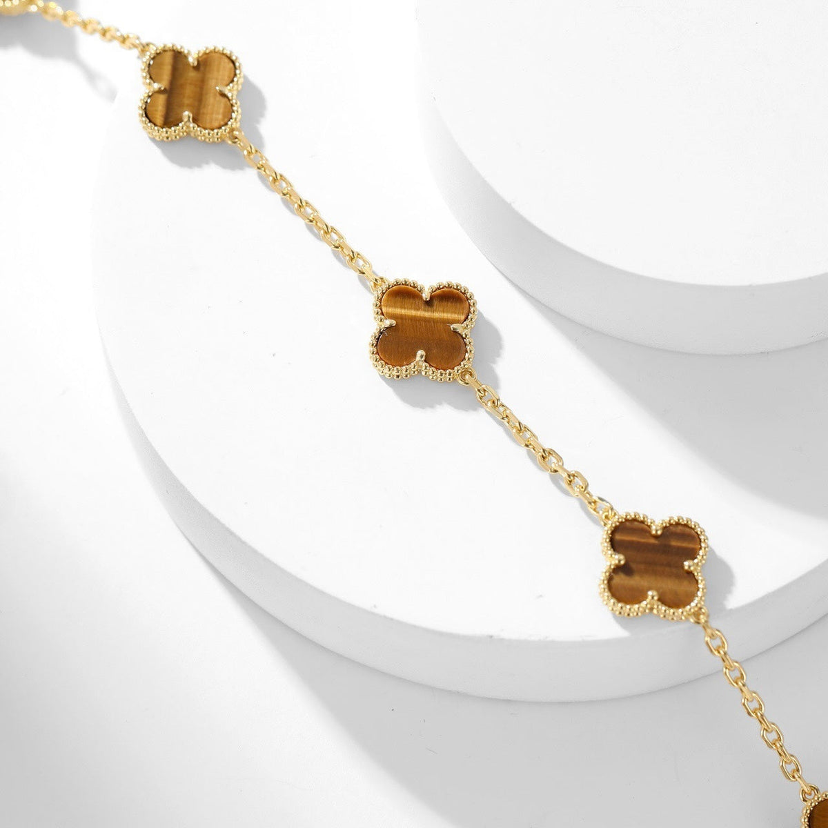 [Limara] CLOVER 10 MOTIFS TIGER EYE NECKLACE