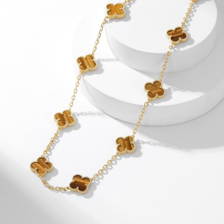 [Limara] CLOVER 10 MOTIFS TIGER EYE NECKLACE