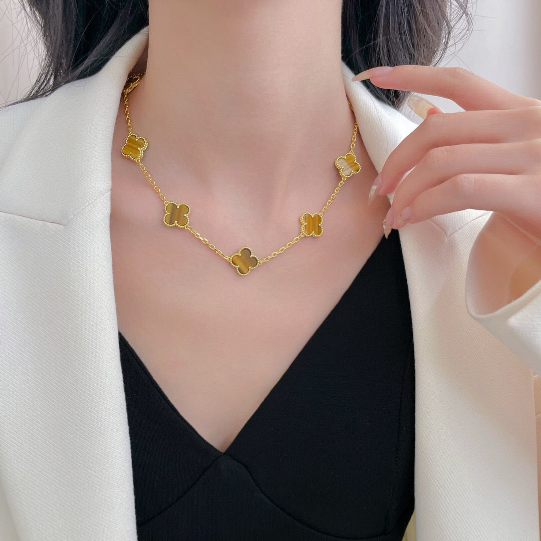[Limara] CLOVER 10 MOTIFS TIGER EYE NECKLACE