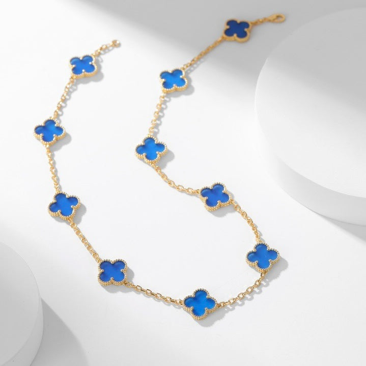 [Limara] CLOVER 10 MOTIFS BLUE AGATE NECKLACE