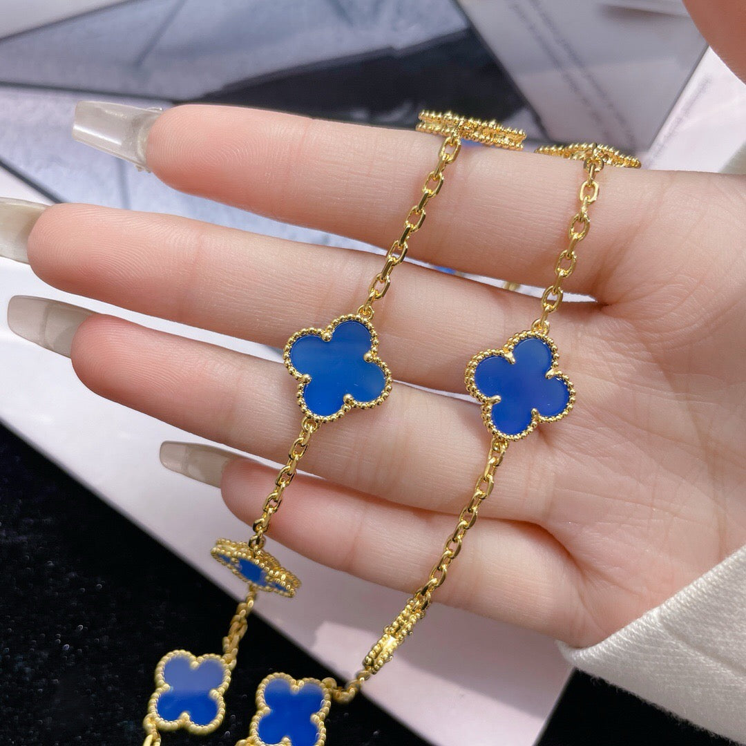 [Limara] CLOVER 10 MOTIFS BLUE AGATE NECKLACE