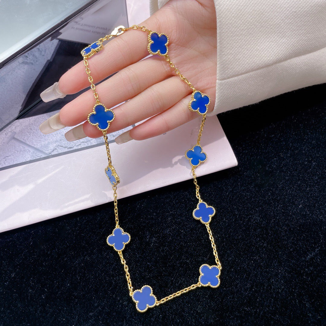 [Limara] CLOVER 10 MOTIFS BLUE AGATE NECKLACE