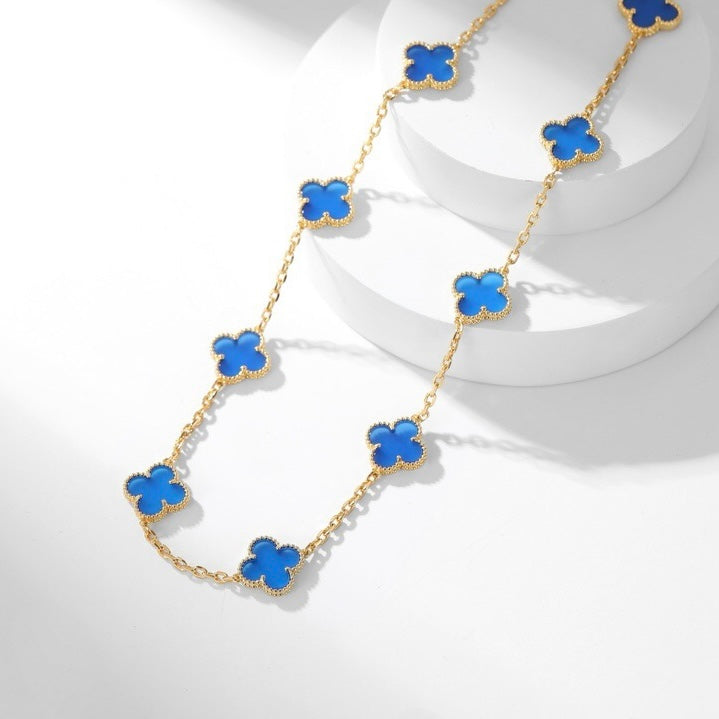 [Limara] CLOVER 10 MOTIFS BLUE AGATE NECKLACE
