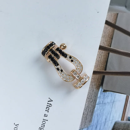 [Limara]FORCE LARGE HORSESHOE BLACK & WHITE DIAMOND BRACELET - ROSE GOLD