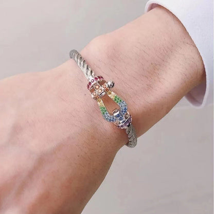[Limara]FORCE LARGE HORSESHOE COLORED DIAMOND BRACELET - WHITE GOLD