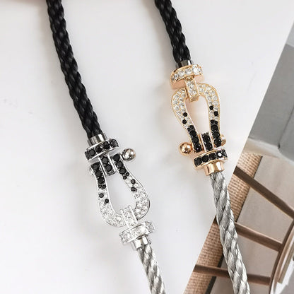 [Limara]FORCE LARGE HORSESHOE BLACK & WHITE DIAMOND BRACELET - ROSE GOLD