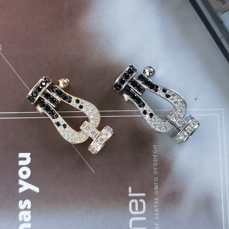 [Limara]FORCE LARGE HORSESHOE BLACK & WHITE DIAMOND BRACELET - ROSE GOLD