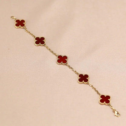 [Limara]LUCKY CLOVER 5-MOTIF BRACELET - RED CARNELIAN COLLECTION