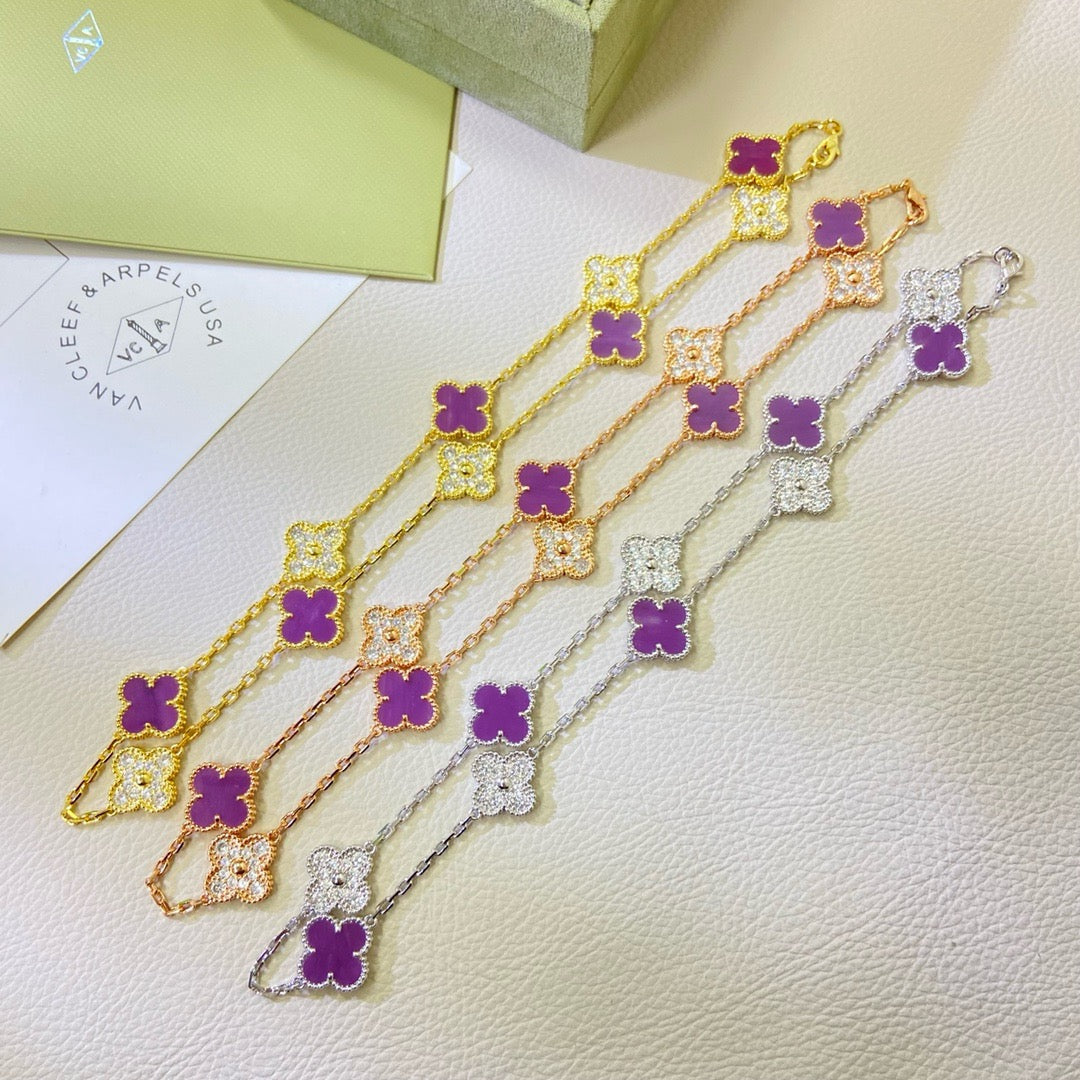 [Limara]CLOVER 10 MOTIFS  PURPLE VIOLET DIAMOND NECKLACE