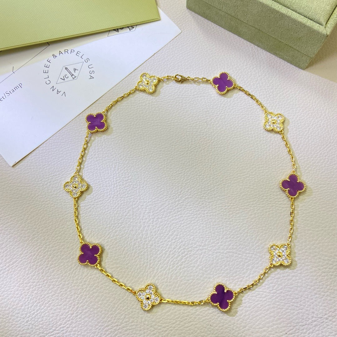 [Limara]CLOVER 10 MOTIFS  PURPLE VIOLET DIAMOND NECKLACE