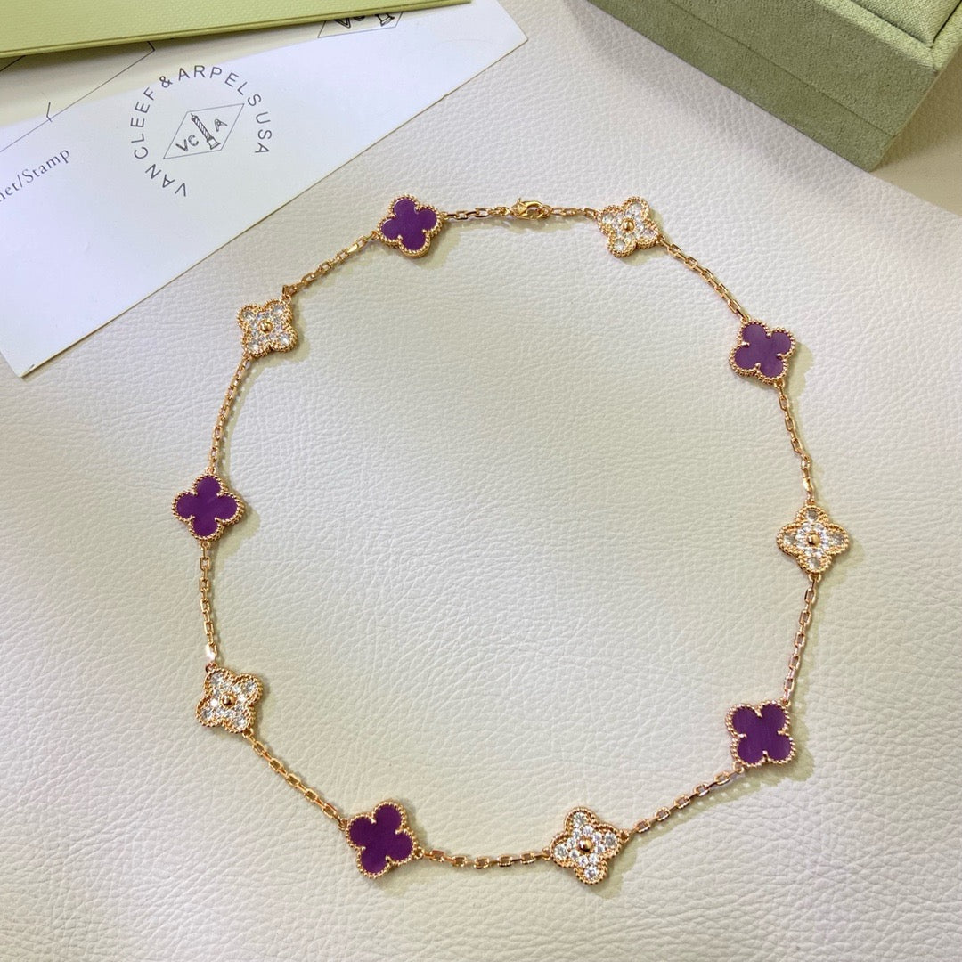 [Limara]CLOVER 10 MOTIFS  PURPLE VIOLET DIAMOND NECKLACE