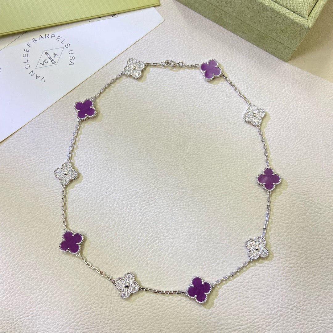 [Limara]CLOVER 10 MOTIFS  PURPLE VIOLET DIAMOND NECKLACE