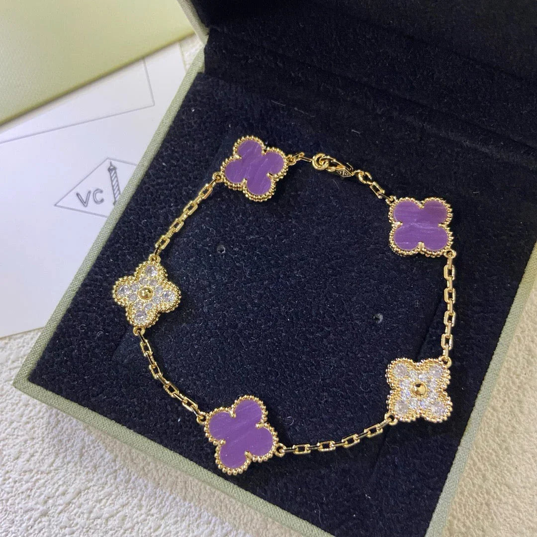 [Limara]LUCKY CLOVER 5-MOTIF BRACELET - VIOLET COLLECTION