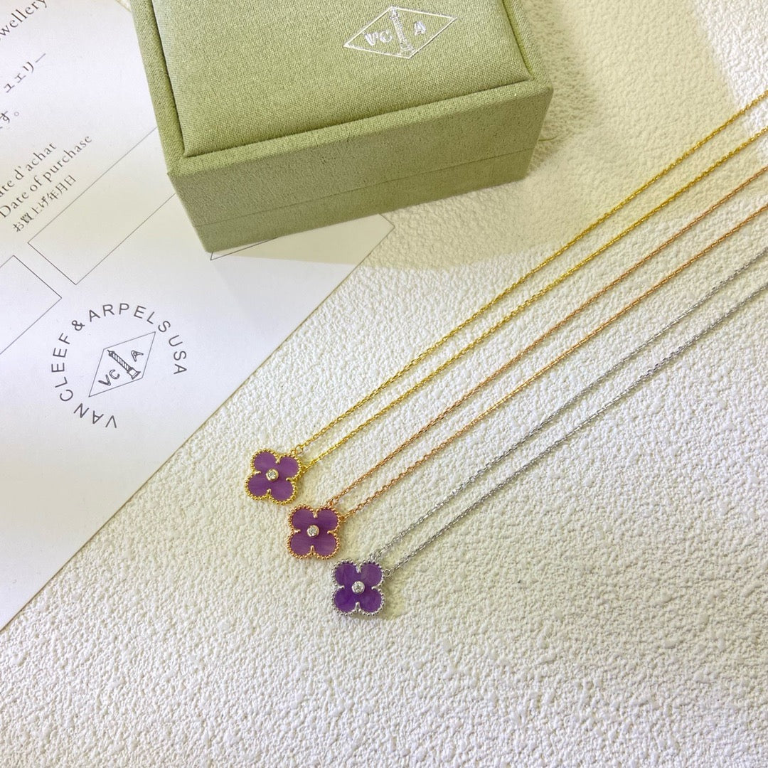 [Limara]CLOVER 15MM DIAMOND  PURPLE VIOLET NECKLACE