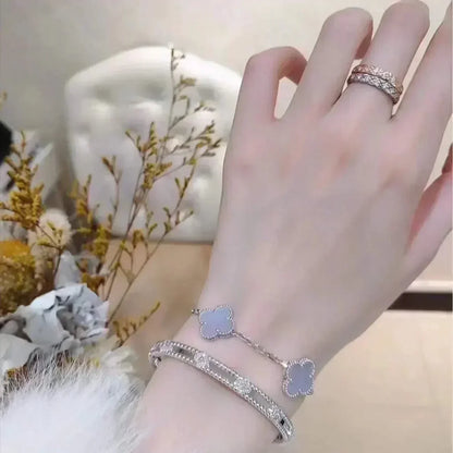 [Limara]LUCKY CLOVER 5-MOTIF BRACELET - PURPLE CHALCEDONY COLLECTION