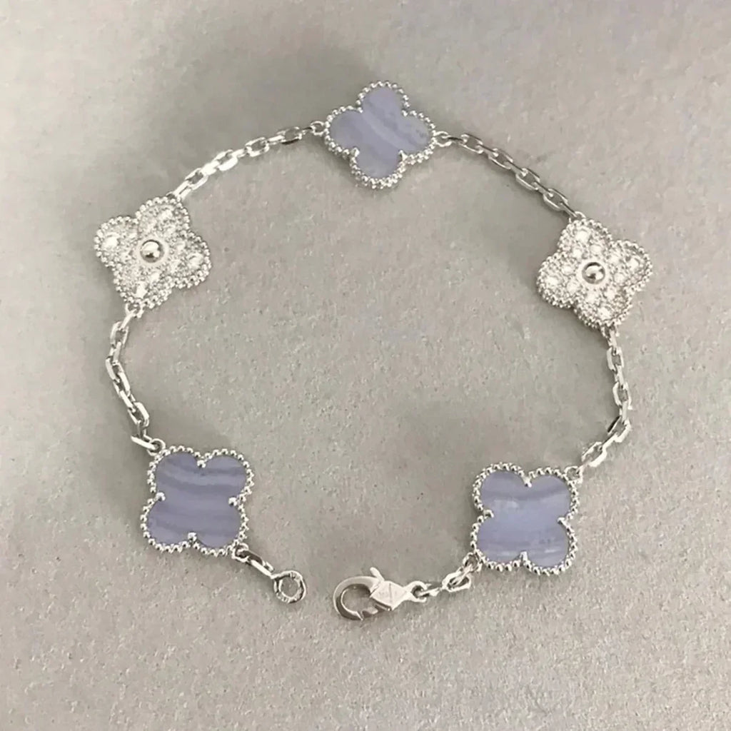 [Limara]LUCKY CLOVER 5-MOTIF BRACELET - PURPLE CHALCEDONY COLLECTION