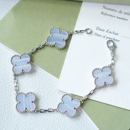 [Limara]LUCKY CLOVER 5-MOTIF BRACELET - PURPLE CHALCEDONY COLLECTION