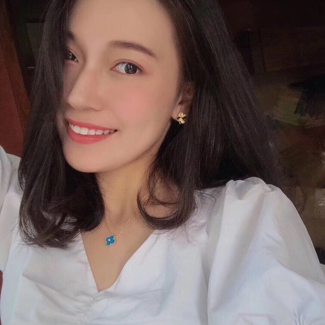 [Limara]CLOVER 15MM DIAMOND AND BLUE AGATE NECKLACE