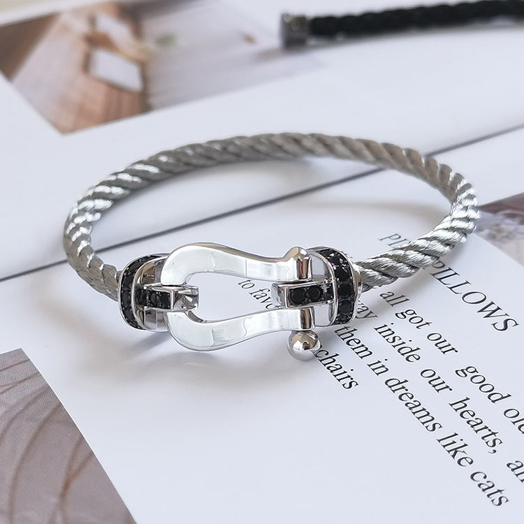 [Limara]FORCE LARGE HORSESHOE BLACK DIAMOND BRACELET - WHITE GOLD