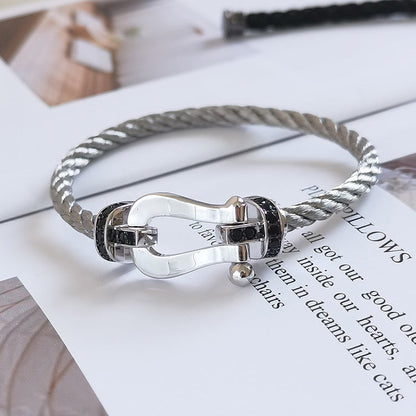 [Limara]FORCE LARGE HORSESHOE BLACK DIAMOND BRACELET - WHITE GOLD