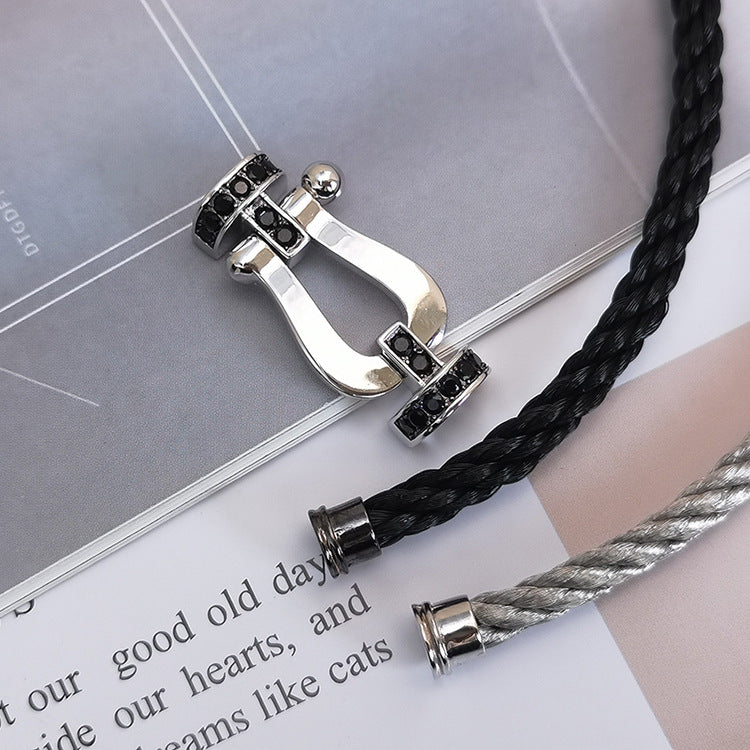 [Limara]FORCE LARGE HORSESHOE BLACK DIAMOND BRACELET - WHITE GOLD