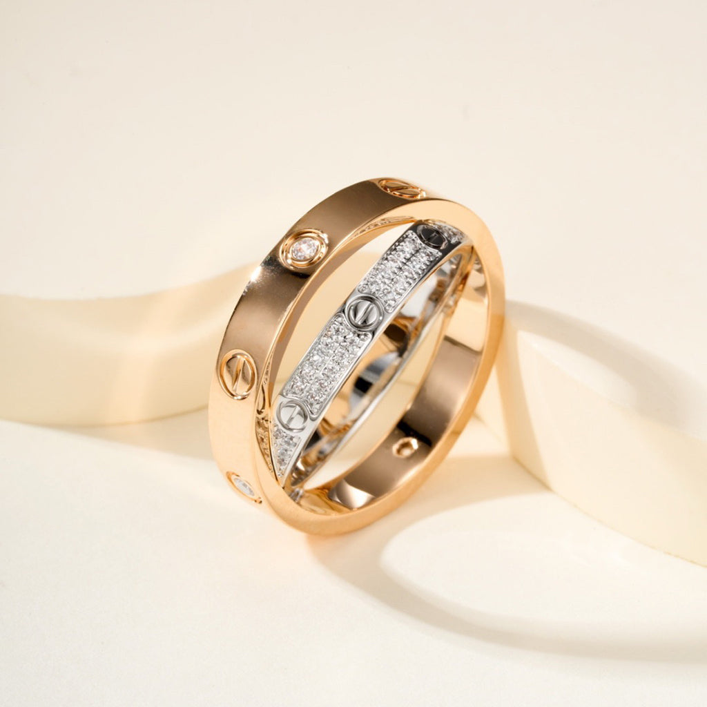 [Limara] LOVE PINK GOLD SILVER DIAMOND DOUBLE RING
