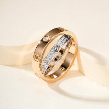 [Limara] LOVE PINK GOLD SILVER DIAMOND DOUBLE RING