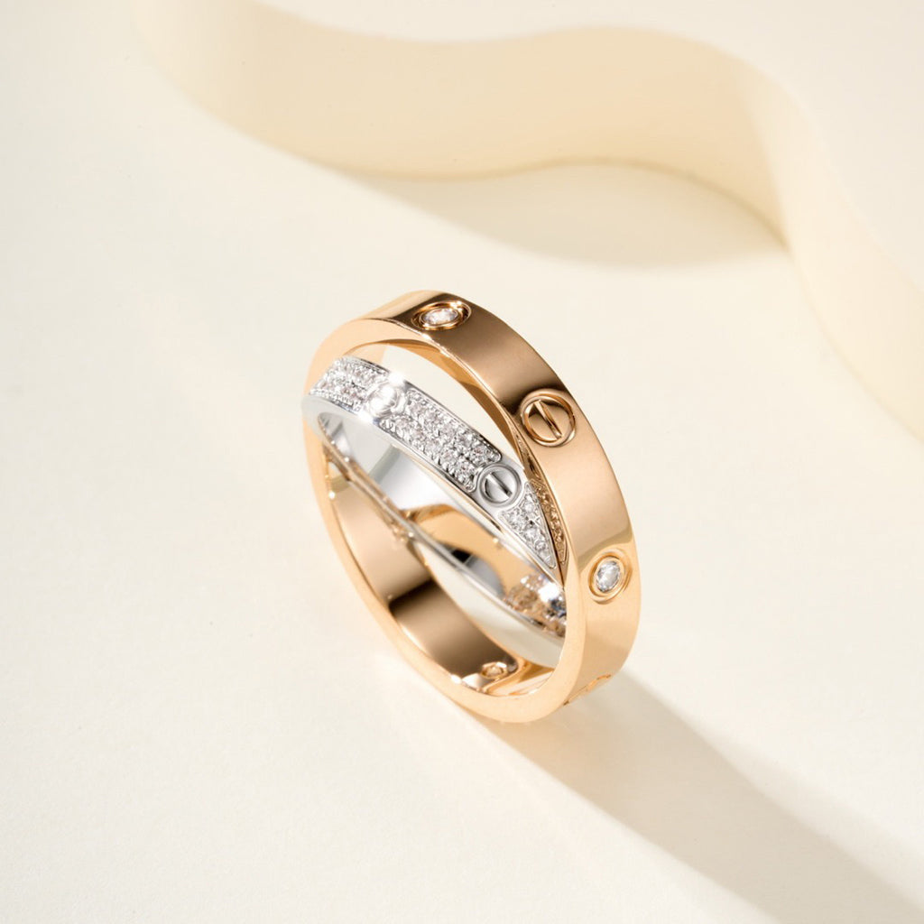 [Limara] LOVE PINK GOLD SILVER DIAMOND DOUBLE RING