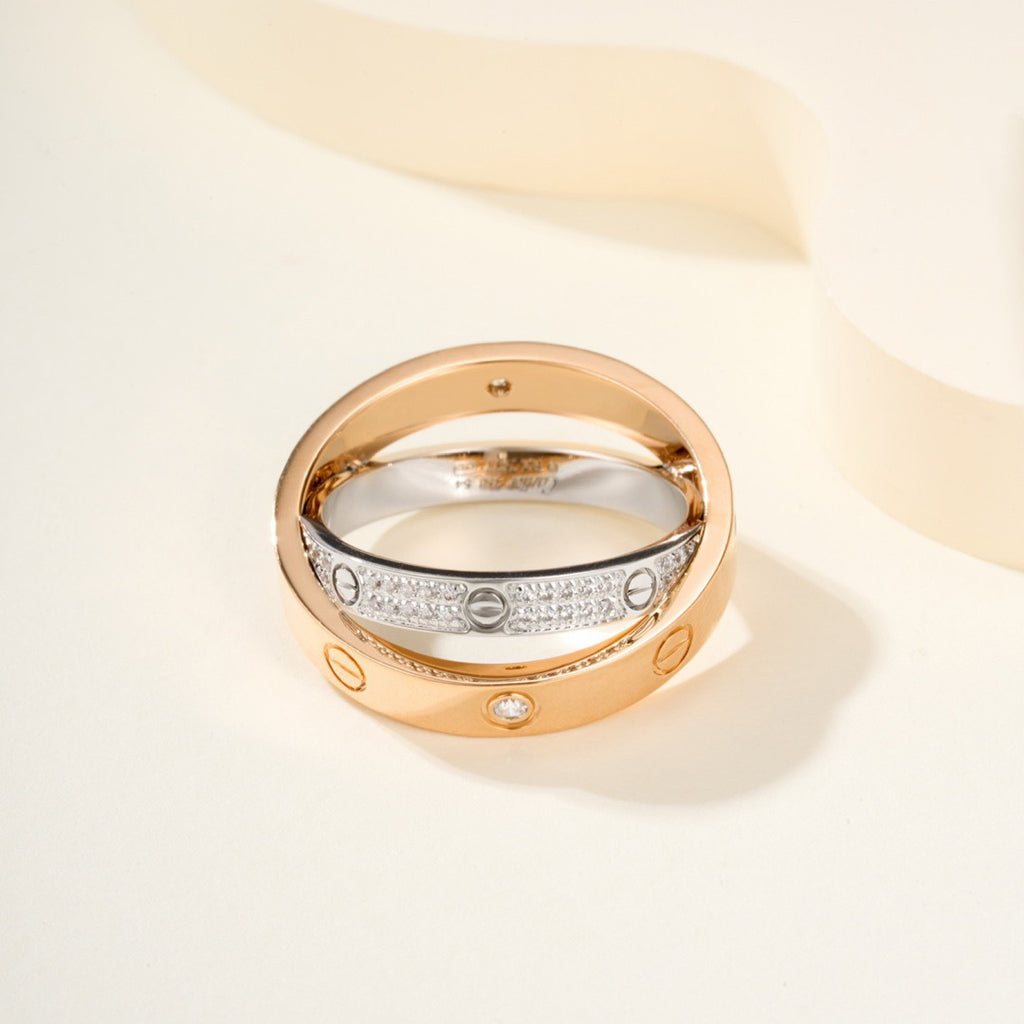 [Limara] LOVE PINK GOLD SILVER DIAMOND DOUBLE RING