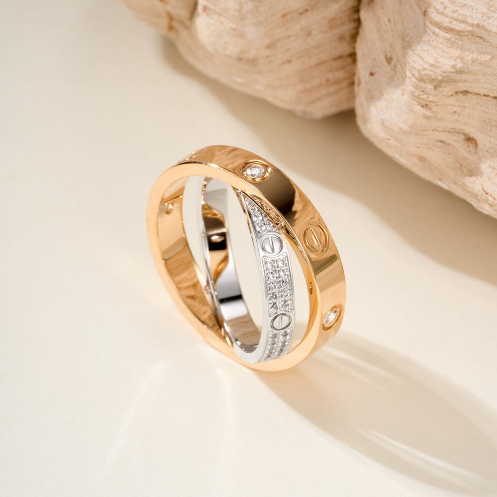 [Limara] LOVE PINK GOLD SILVER DIAMOND DOUBLE RING