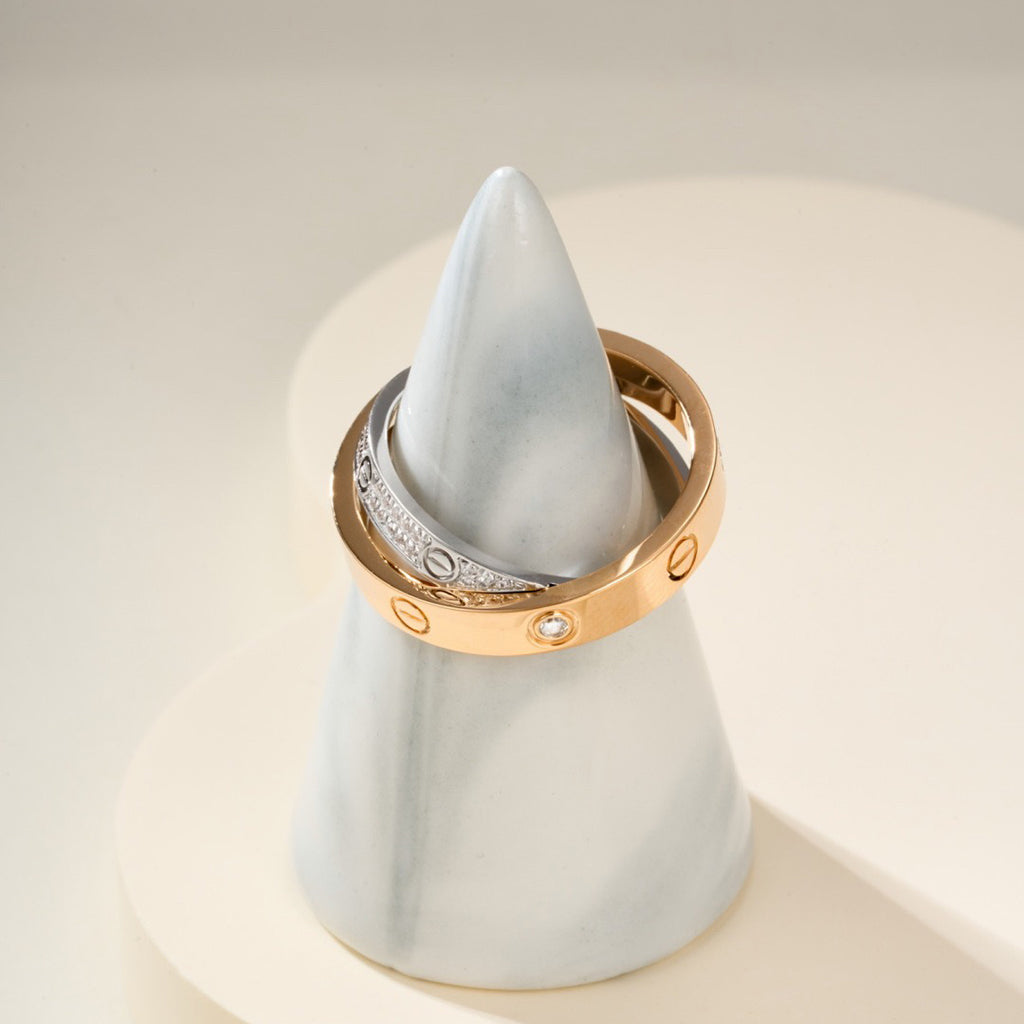 [Limara] LOVE PINK GOLD SILVER DIAMOND DOUBLE RING