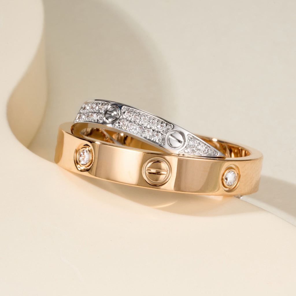 [Limara] LOVE PINK GOLD SILVER DIAMOND DOUBLE RING
