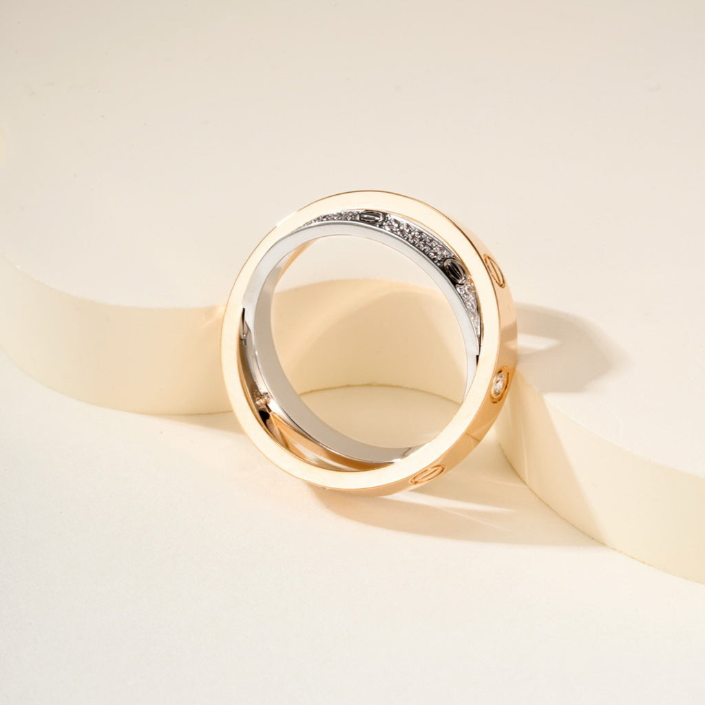 [Limara] LOVE PINK GOLD SILVER DIAMOND DOUBLE RING