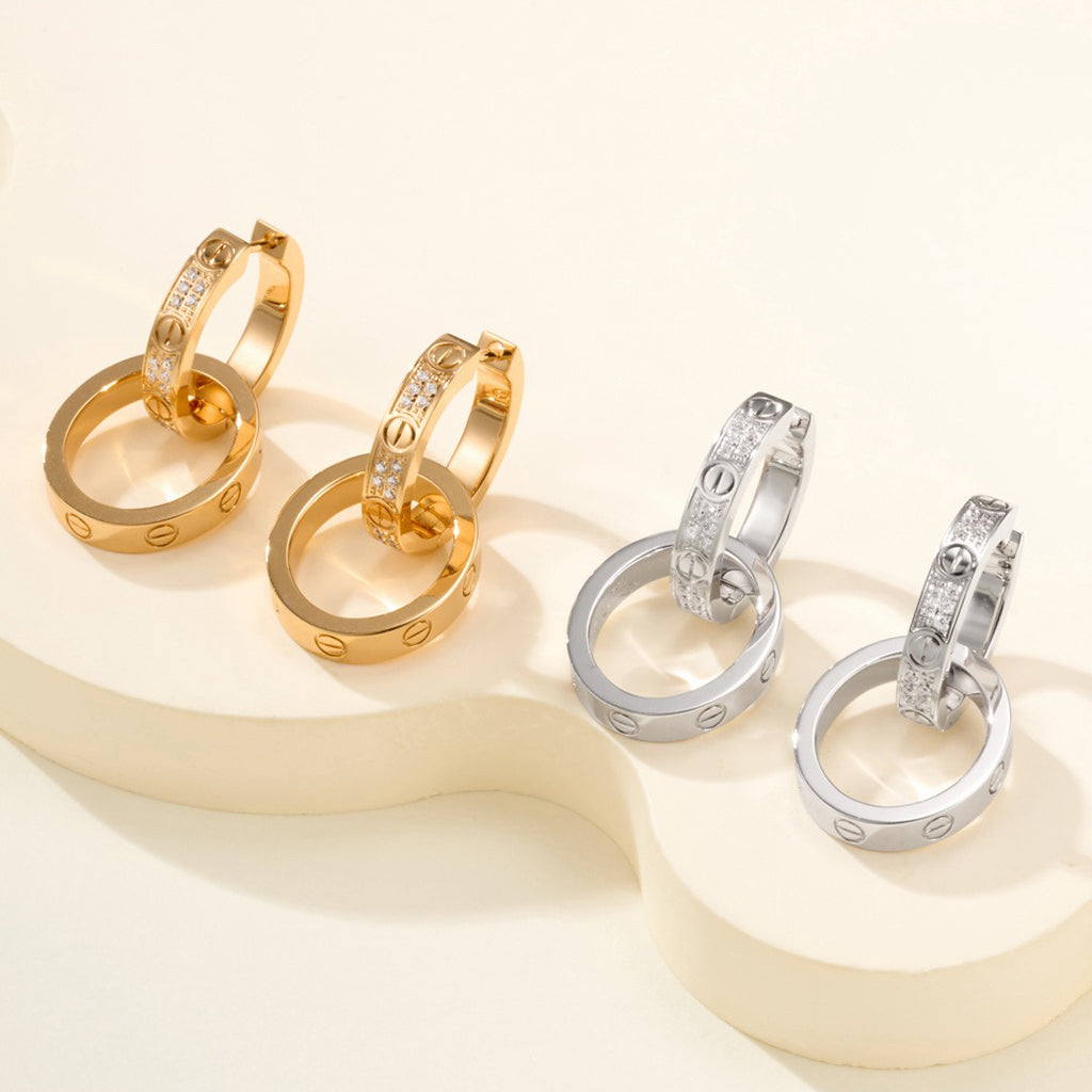 [Limara] LOVE 3.3MM DANGLE HALF DIAMOND EARRINGS
