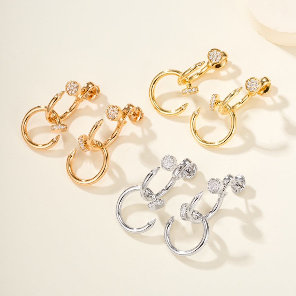 [Limara] JUSTE HALF DIAMOND DOUBLE EARRINGS
