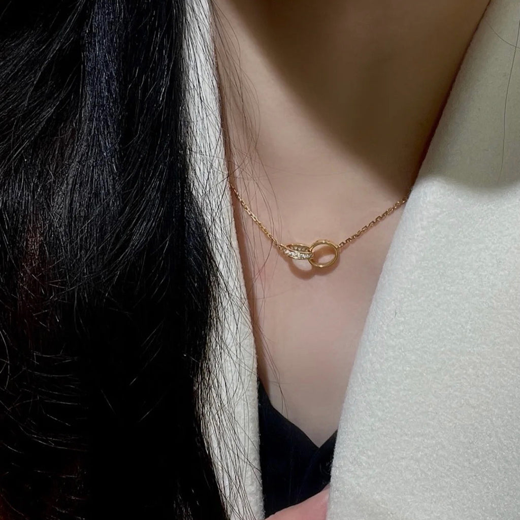 [Limara] LOVE DOUBLE RING HALF DIAMOND NECKLACE