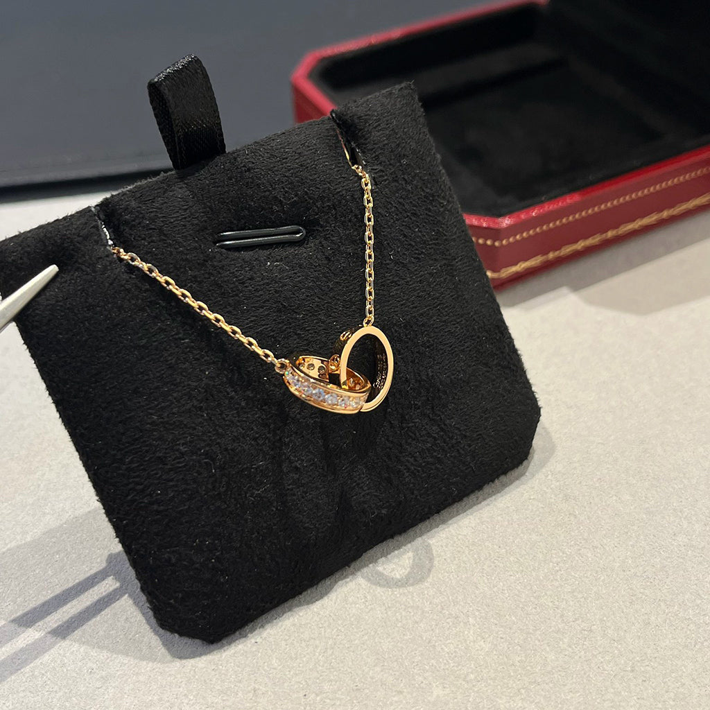 [Limara] LOVE DOUBLE RING HALF DIAMOND NECKLACE
