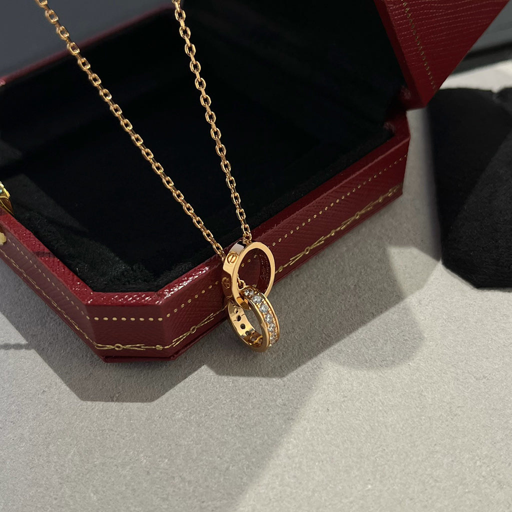 [Limara] LOVE DOUBLE RING HALF DIAMOND NECKLACE