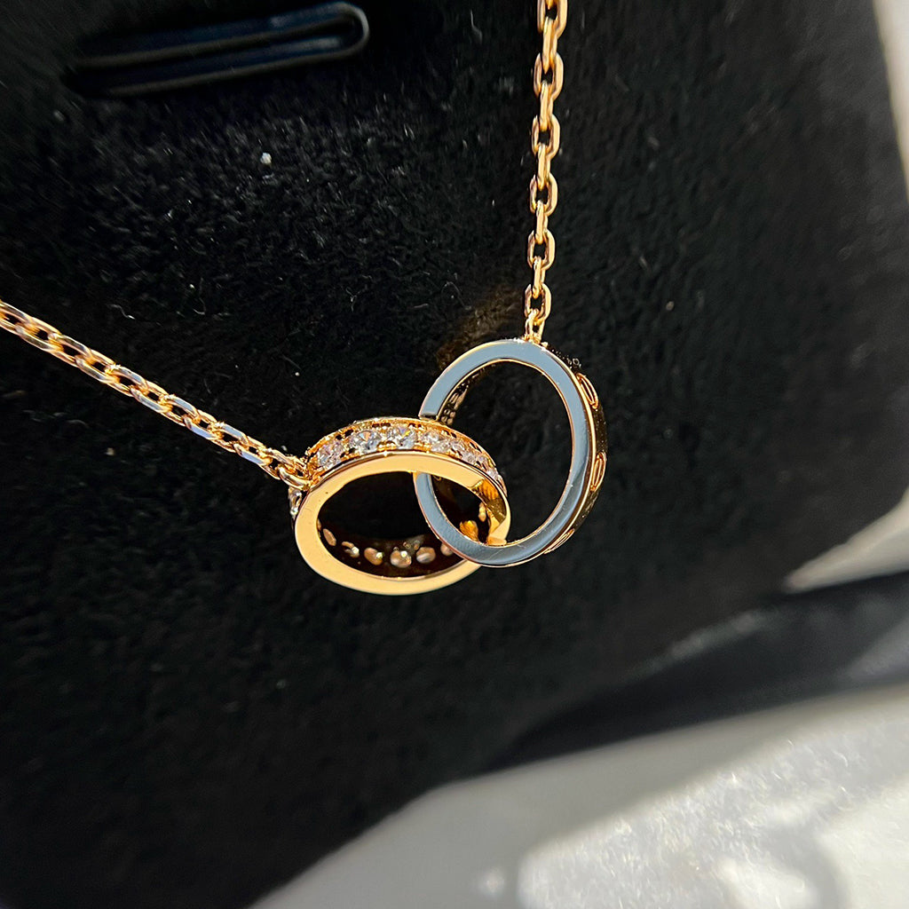 [Limara] LOVE DOUBLE RING HALF DIAMOND NECKLACE